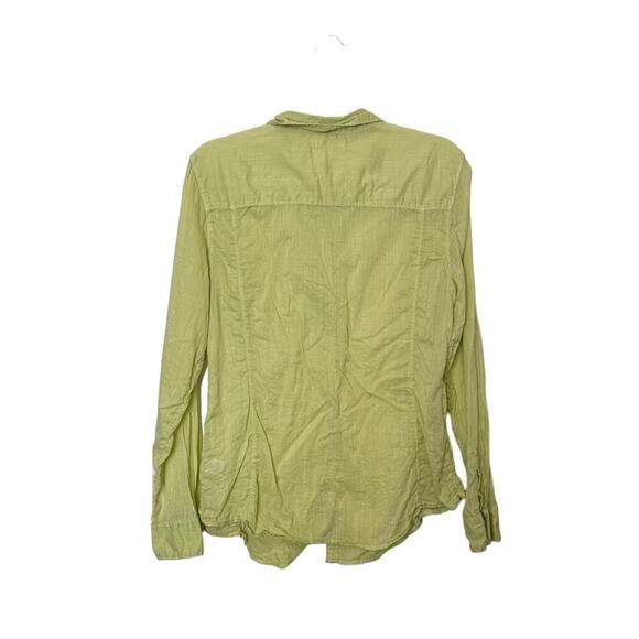 Caslon‎ Collard Long Sleeve Button Up Shirt Women's L Lime Green Lagenlook Sheer - Picture 2 of 5